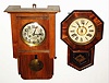 Clocks- 2 (Two) wood 8 day, time and strike wall clocks: Ansonia drop octagon; German Berliner open well: early 20th century