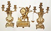 French alabaster and gilt brass 8 day, time and strike mantel garniture set, c1860