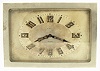 Omega Watch Co., Switzerland, rectangular desk clock, polished nickel finish, spring powered eight day time only movement, silvered guilloche dial with smooth Arabic chapter, dial signed Omega Swiss Made 8 days, luminous blued steel hands, beveled glass front, c1930