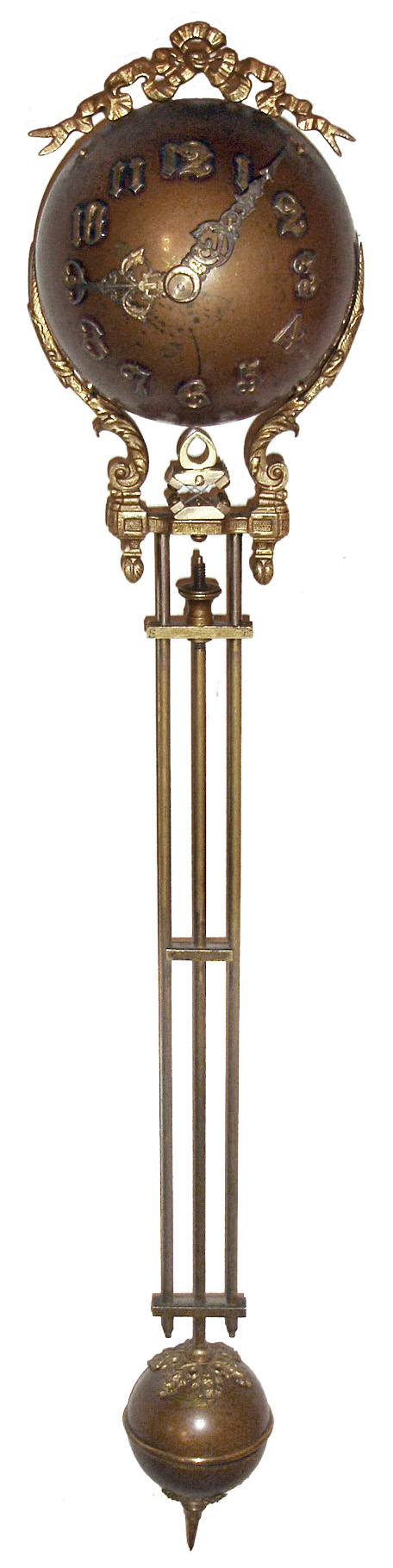 Ansonia Clock Co., New York, NY, "Swinger Movement", 8 day, time only, spring driven movement and ball case (no statue), c1905 — Antique Clocks Price Guide