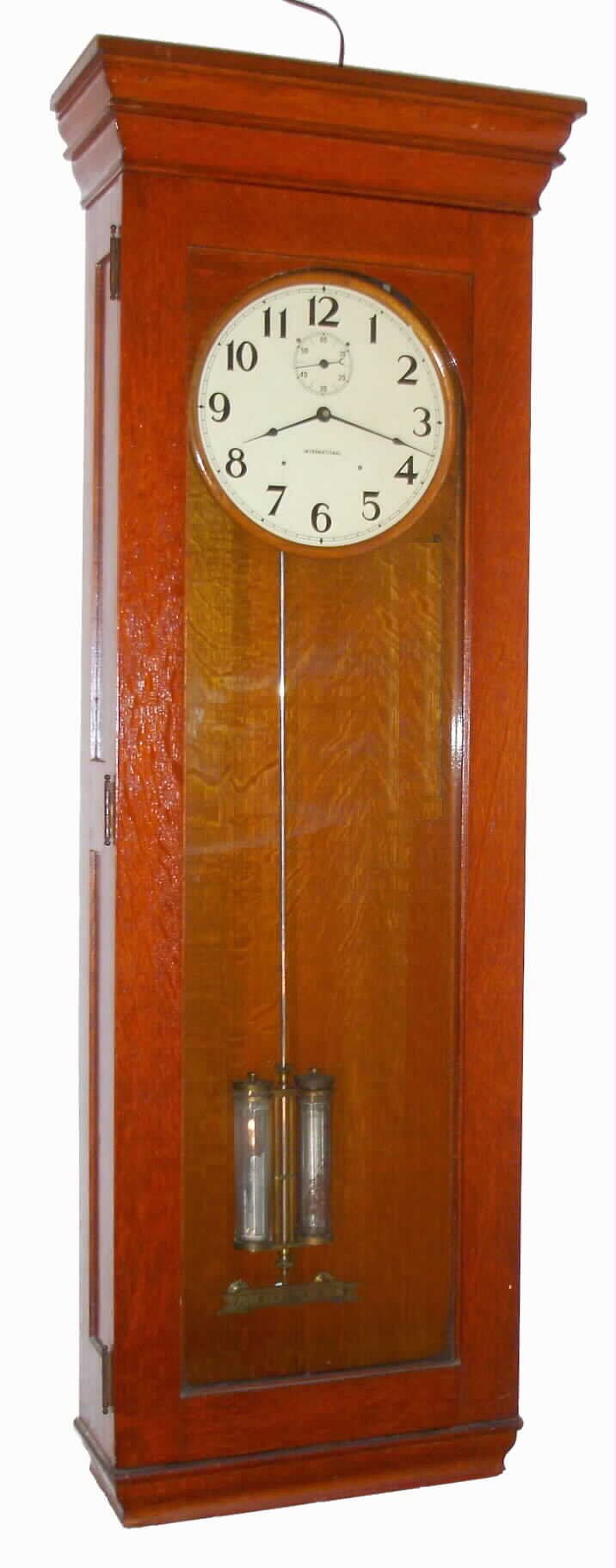 International Time Recording Co of New York, Endicott (became IBM), Self Winding two weight master clock with 2-jar mercurial pendulum, c1925 — Antique Clocks Price Guide