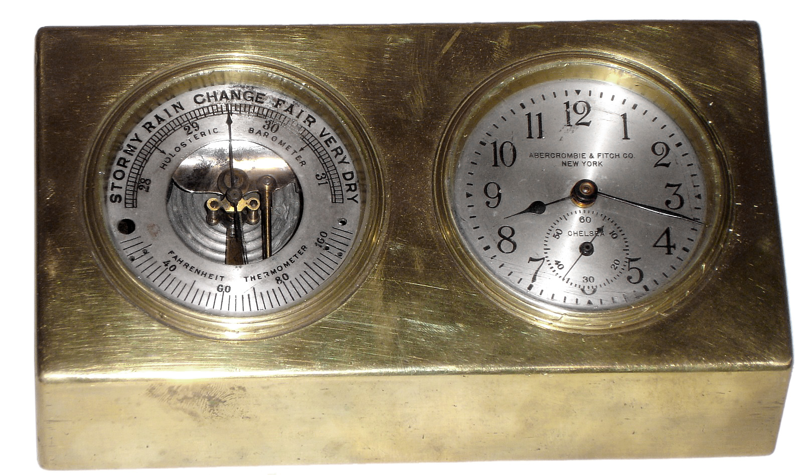 Chelsea Clock Co., Boston, Mass., "Hamilton" brass desk model, 8 day clock and barometer, 1927 — Antique Clocks Price Guide