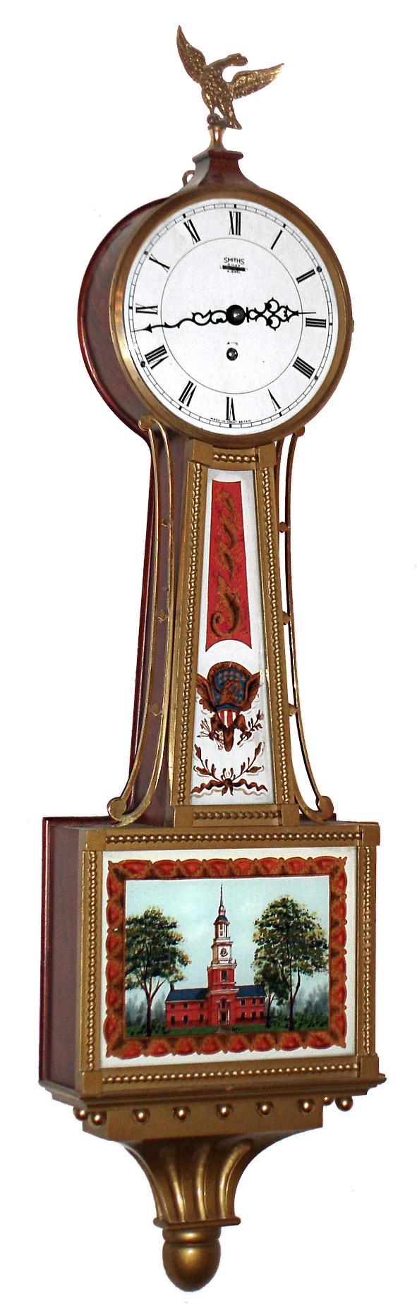Smiths, Great Britain, 3/4 size 8 day gold front mahogany banjo timepiece, 20th century — Antique Clocks Price Guide