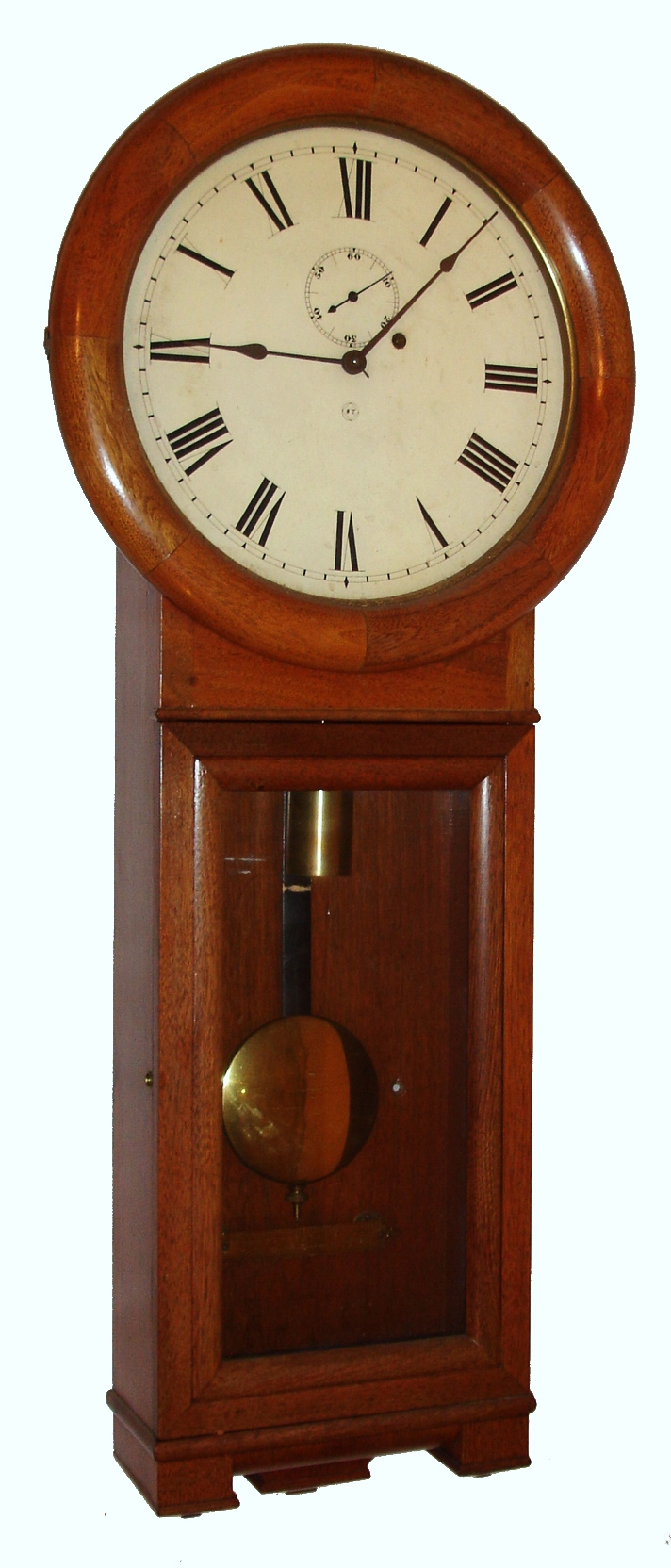 Seth Thomas Clock Co., Thomaston, Conn., "Regulator No. 2" wall clock, 8 day, time only, weight driven movement in a walnut case with painted metal dial, c1885 — Antique Clocks Price Guide