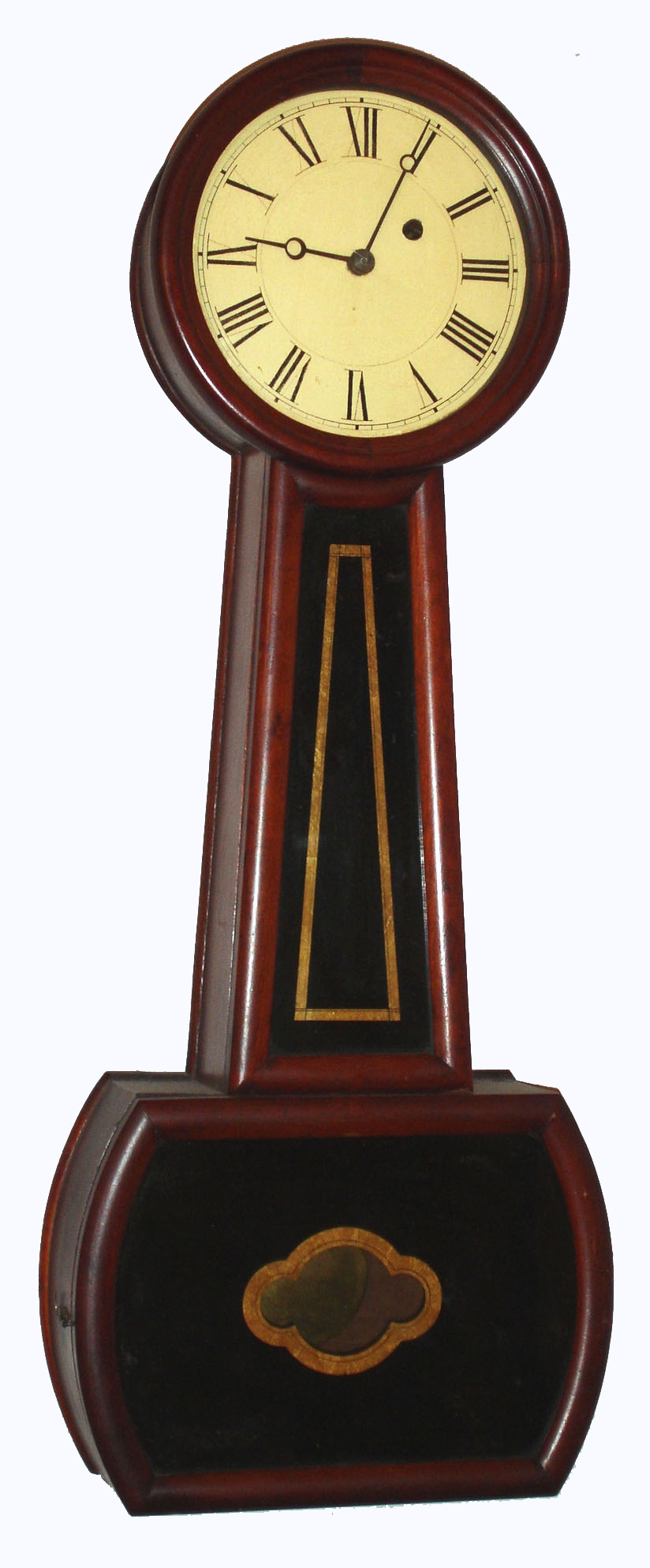 Attleboro 8 day weight driven grained wood banjo timepiece, c1850 — Antique Clocks Price Guide