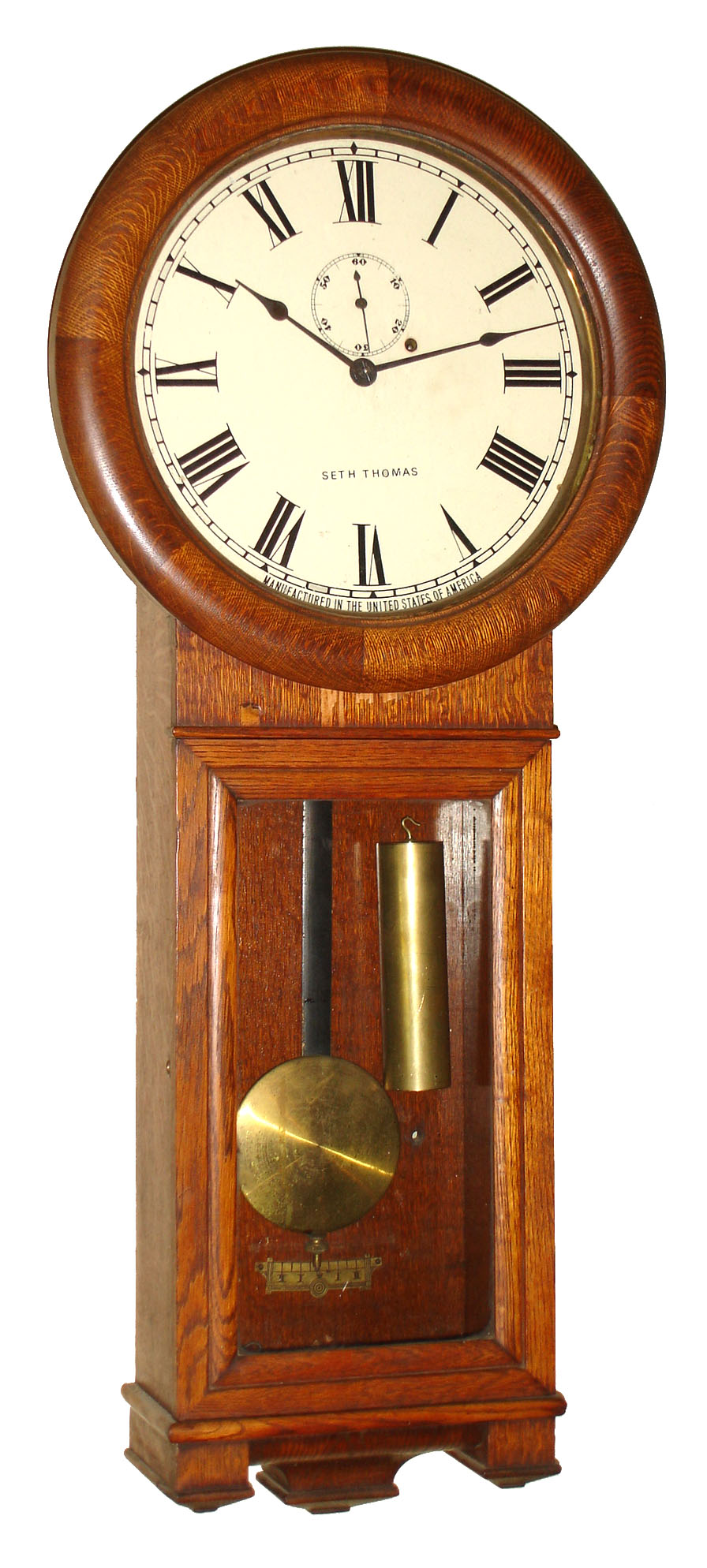 Seth Thomas Clock Co., Thomaston, Conn., "No. 2 Regulator" oak 8 day weight driven wall timepiece, c1890 — Antique Clocks Price Guide