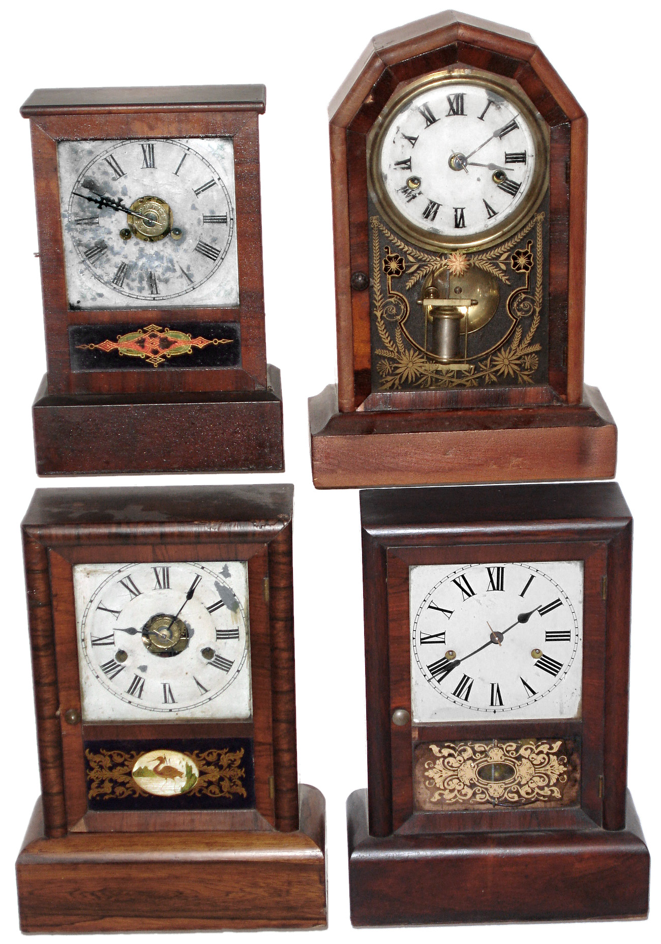 Clocks- 4 (Four) Connecticut 30 hour veneered cottage clocks: Jerome, Seth Thomas, unmarked; second half 19th century — Antique Clocks Price Guide