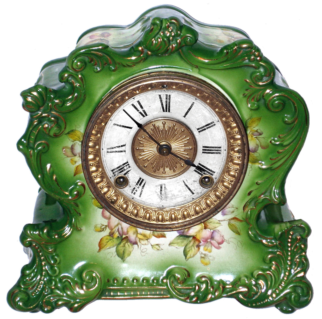 Ansonia Clock Co., New York, NY, "Torry", 8 day, time and strike, porcelain mantel clock, c1900 — Antique Clocks Price Guide