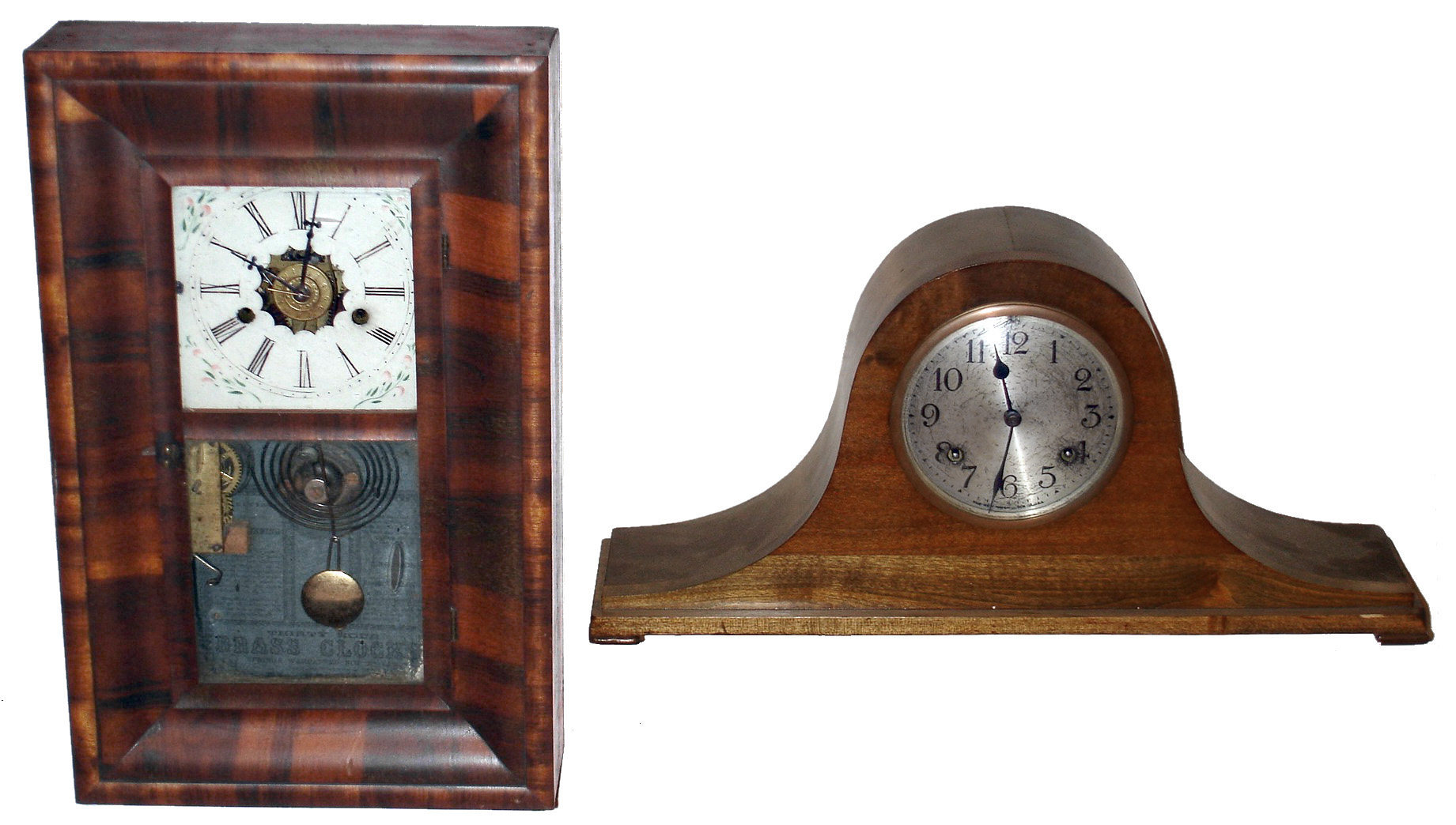 Clocks- 2 (Two) time and strike Connecticut mantel clocks: E. N. Welch 30 hour rosewood miniature OG with alarm; New Haven mahogany 8 day tambour; late 19th and early 20th centuries — Antique Clocks Price Guide