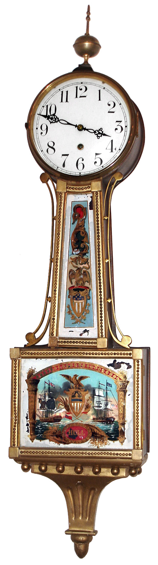 Waterbury Clock Co., Waterbury, Conn., "Willard No. 3" mahogany gilt front 8 day weight-driven banjo timepiece with related items, c1906 — Antique Clocks Price Guide