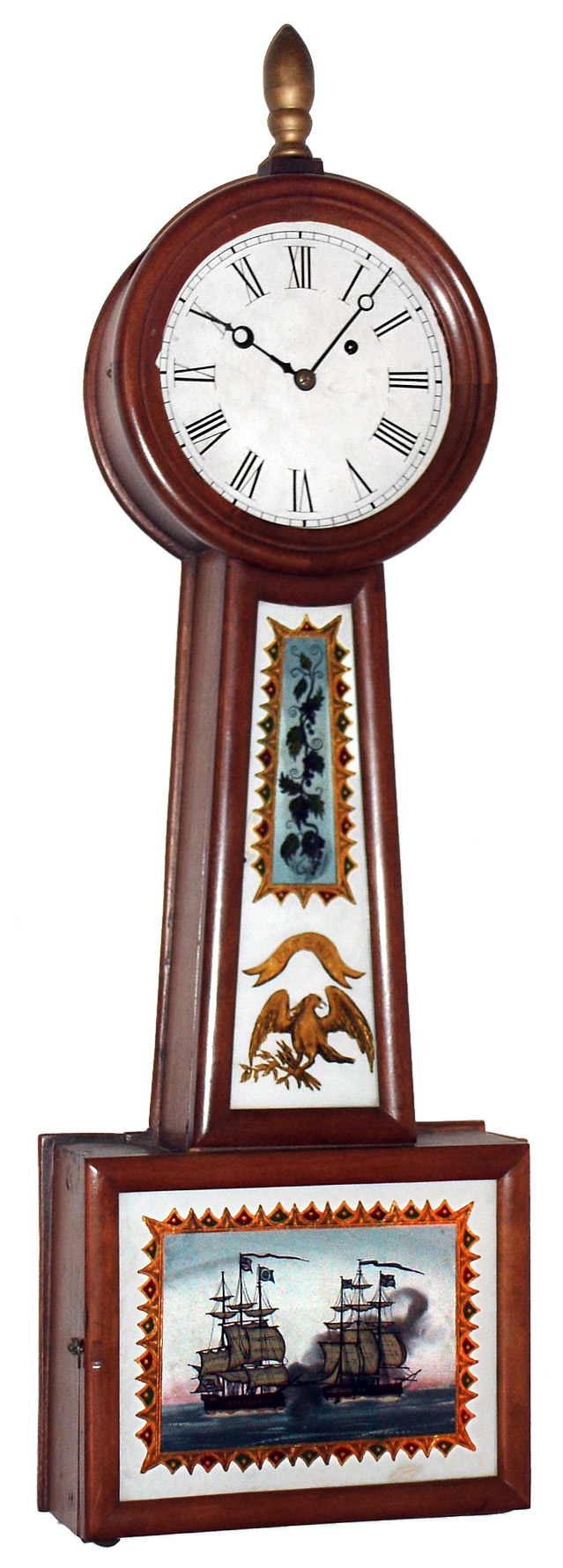Banjo Clock, 8 day weight driven mahogany timepiece, with restorations, c.1850 — Antique Clocks Price Guide