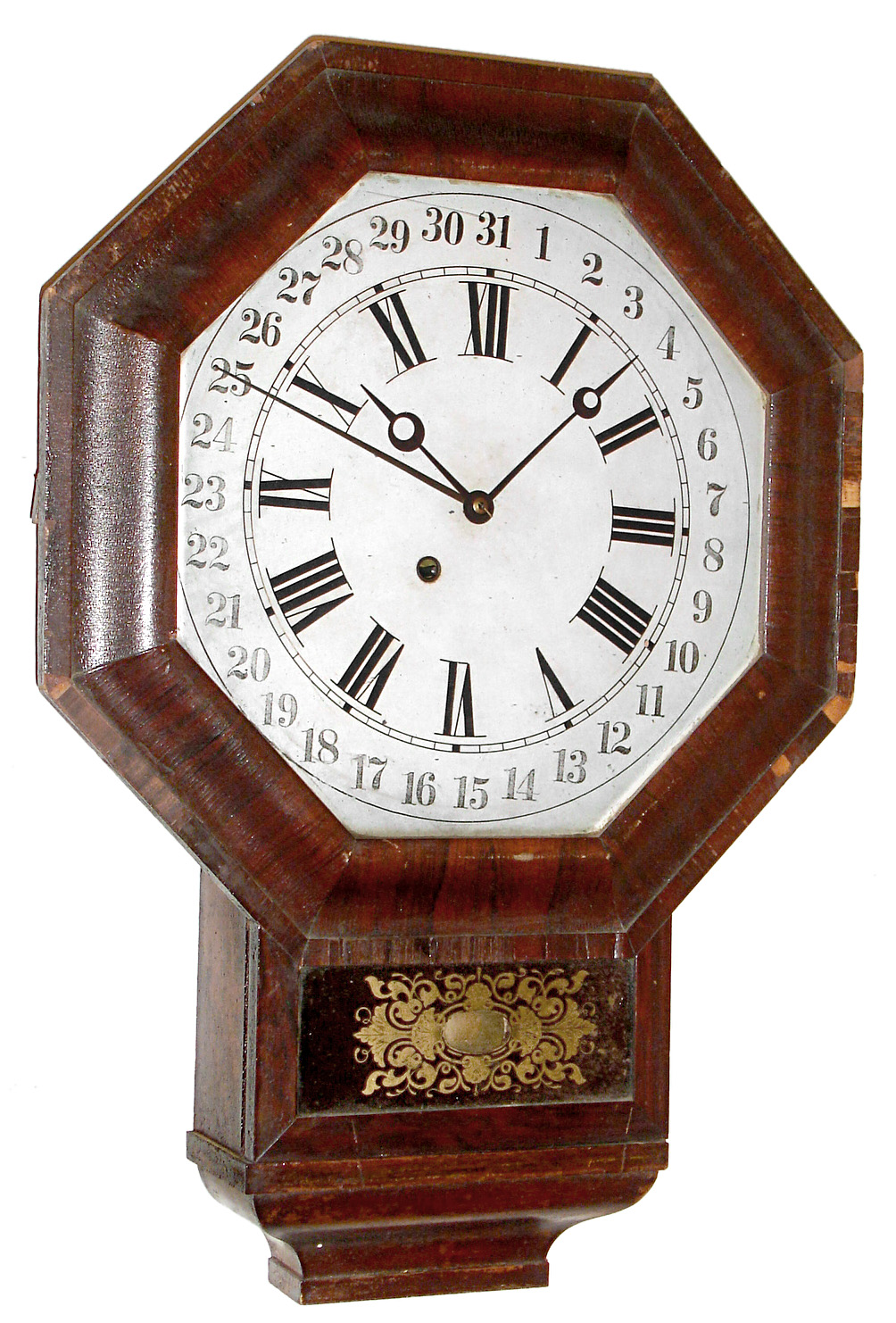 Terry Clock Co., Waterbury, Conn., 8 day, calendar wall timepiece, c1875 — Antique Clocks Price Guide
