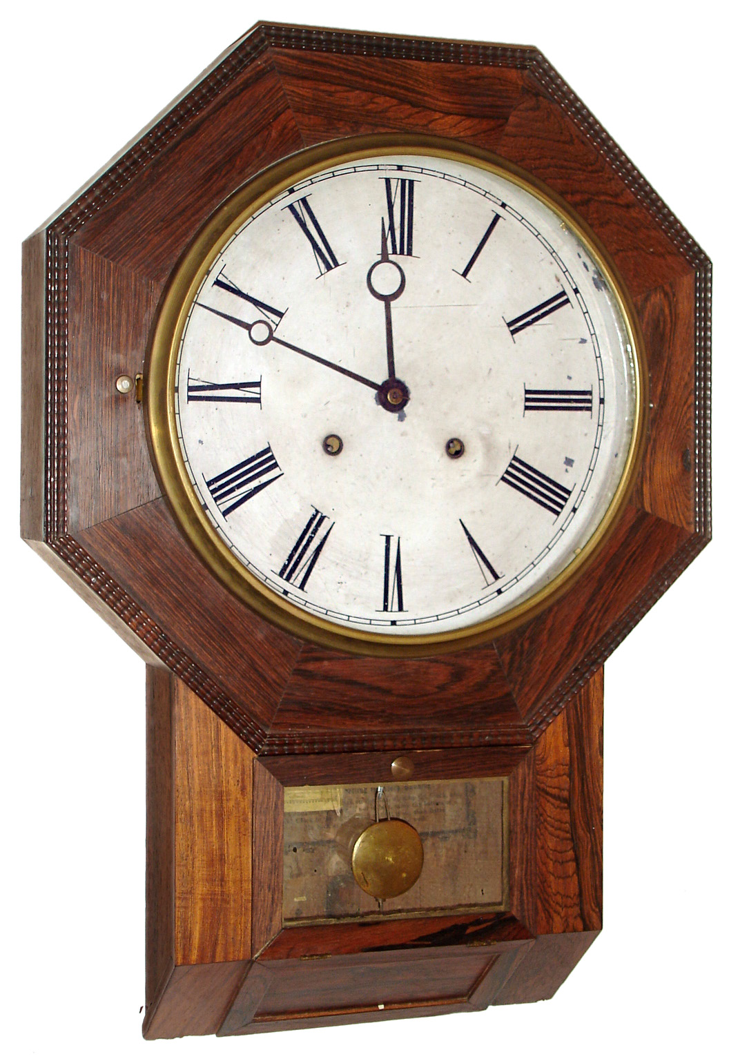 Atkins Clock Co., 8 day, time and strike Octagon Drop XX with ripple molding wall clock, c1863. — Antique Clocks Price Guide