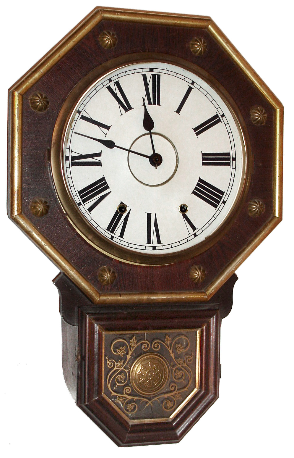 New Haven Clock Co., New Haven, Conn., "10-inch Octagon Striking Gilt", 8 day, time and strike wall clock, c1886 — Antique Clocks Price Guide