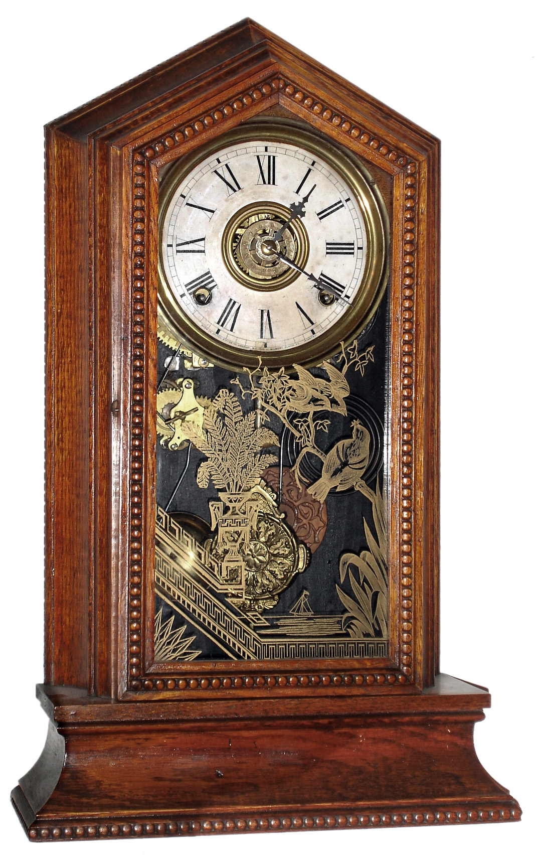 Wm. L. Gilbert Clock Co., Winsted, Conn., "Army No. 40", 8 day, time and strike mantel clock, c1900. — Antique Clocks Price Guide