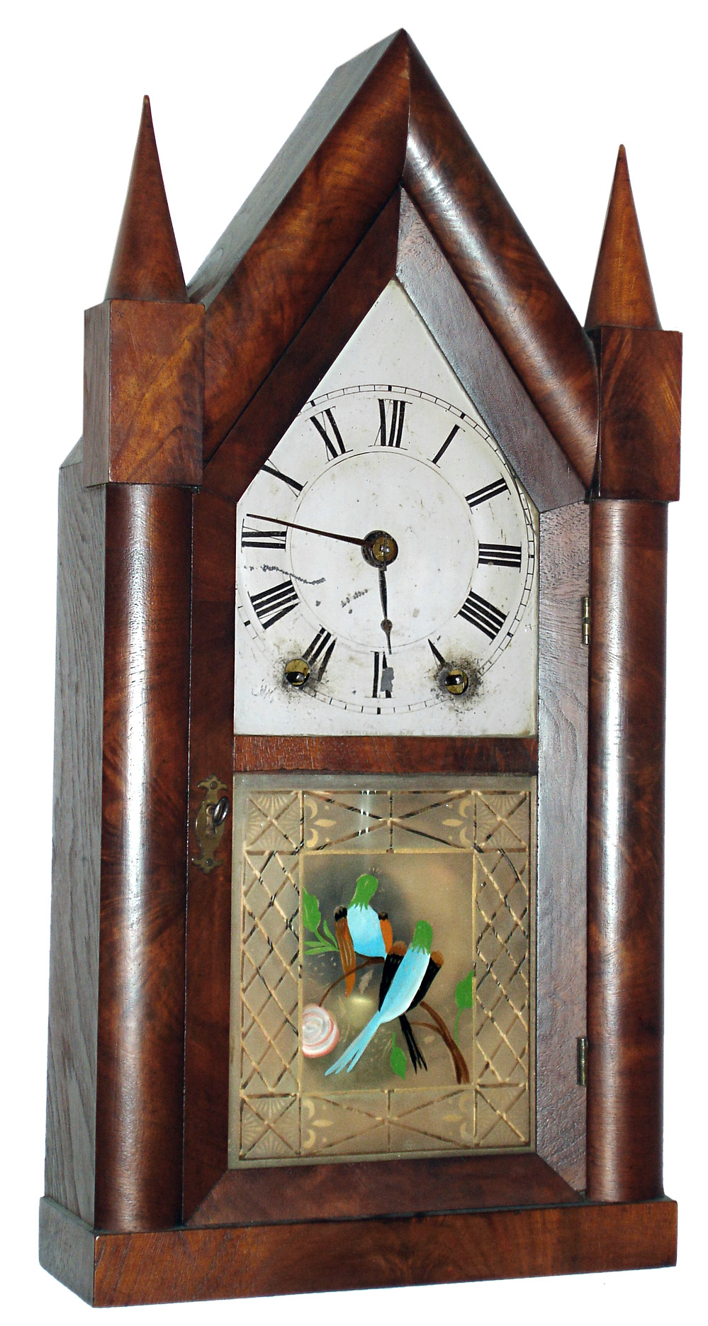 Brewster and Ingrahams, Bristol, Conn., 30 hour, time and strike, iron back plate movement steeple clock, c1845 — Antique Clocks Price Guide
