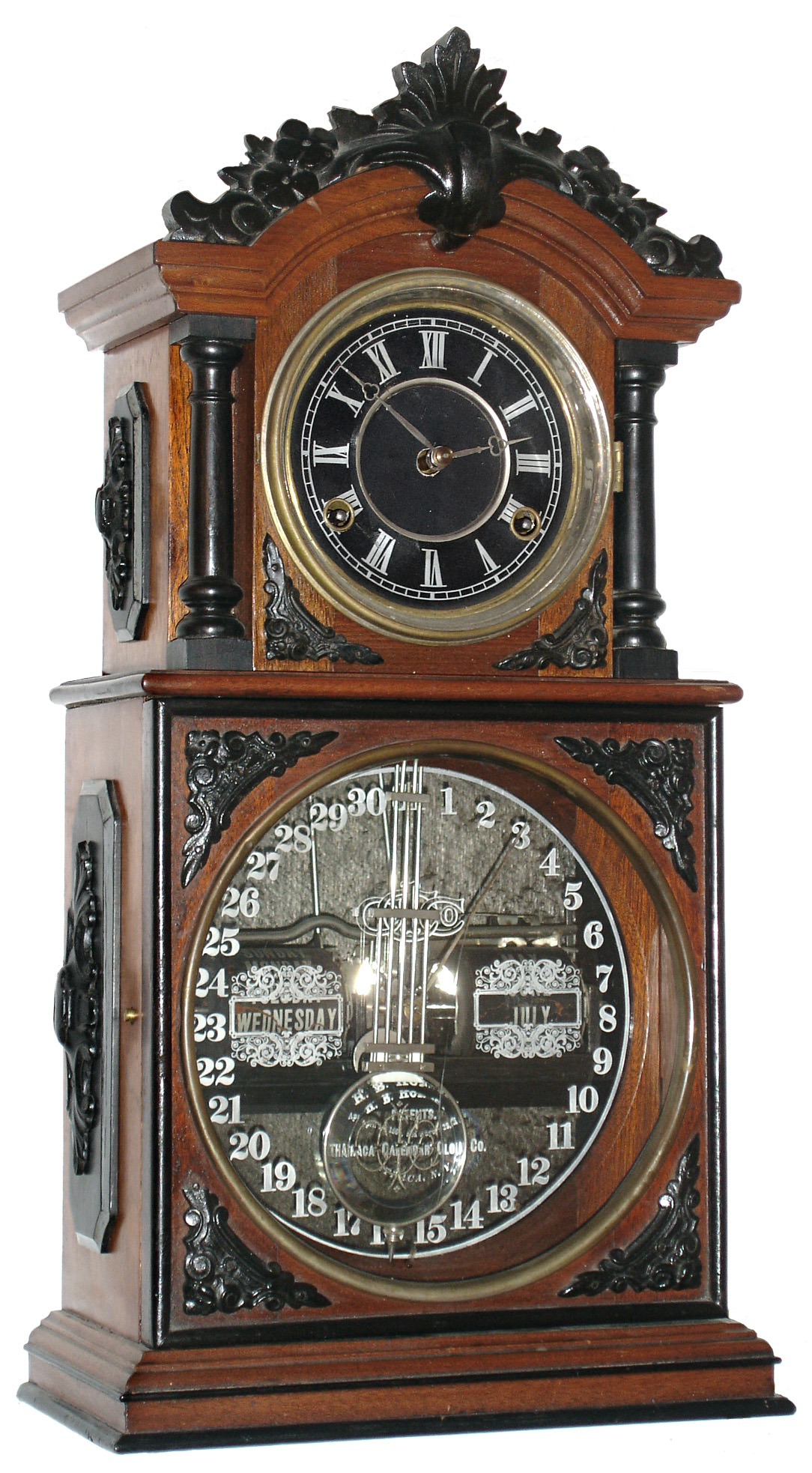 Ithaca Calendar Clock Co., Ithaca, NY, "No. 3 1/2 Parlor", 8 day, time and strike calendar clock, c1881 — Antique Clocks Price Guide