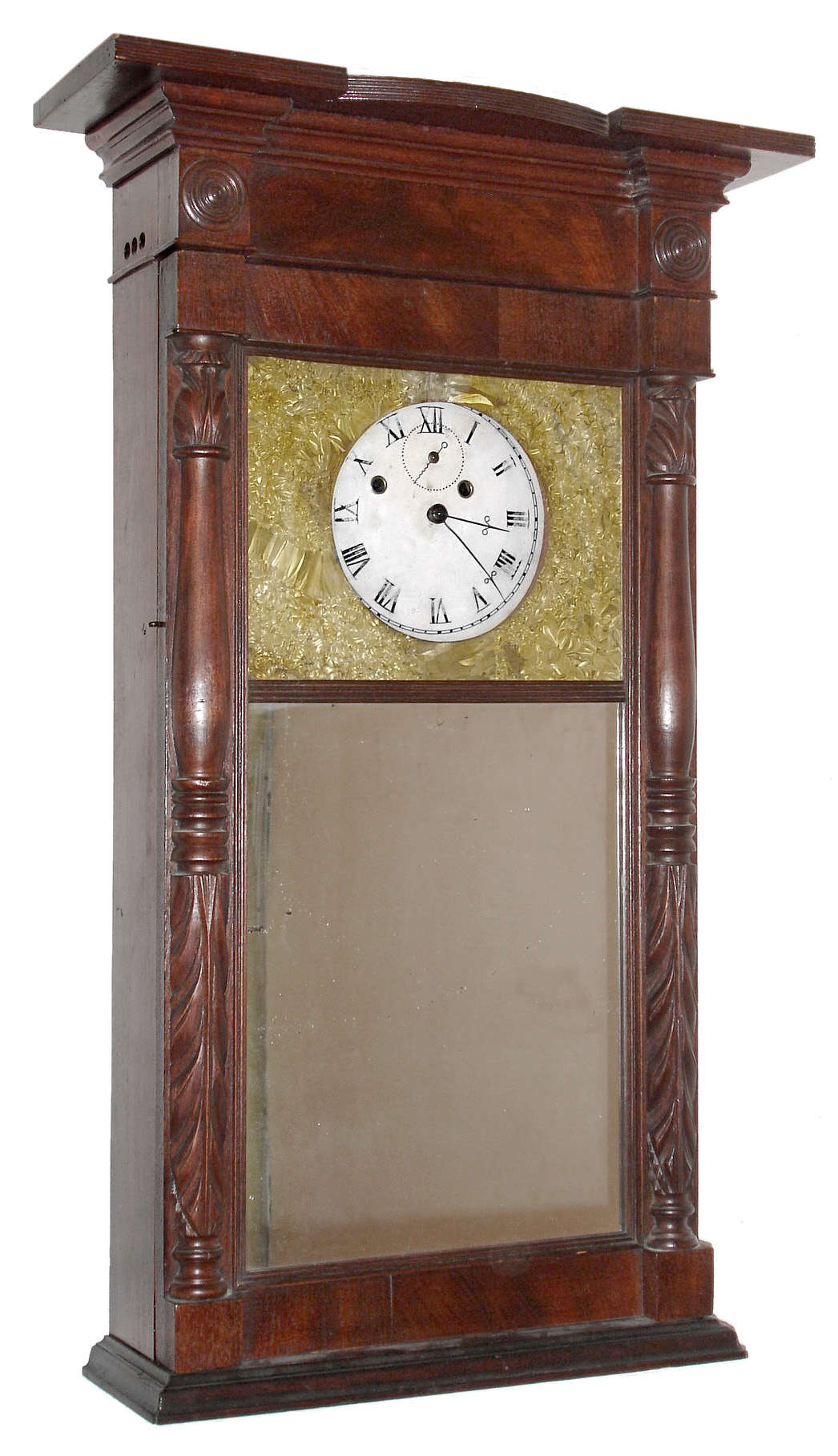 Asa Munger, Auburn NY, 8 day, time and strike shelf clock with ironing board top, c1830. — Antique Clocks Price Guide