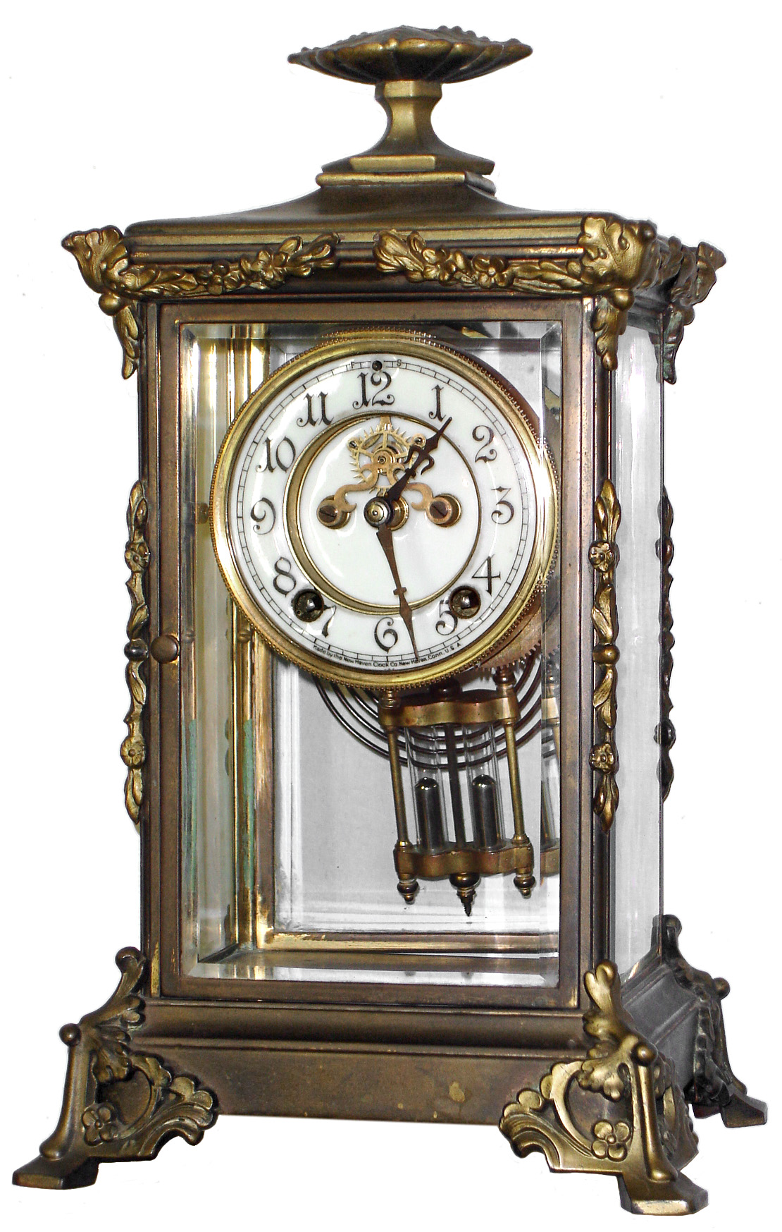 New Haven Clock Co., New Haven, Conn., "Tecumseh", 8 day, time and strike, crystal regulator with visible escapement, c1911 — Antique Clocks Price Guide