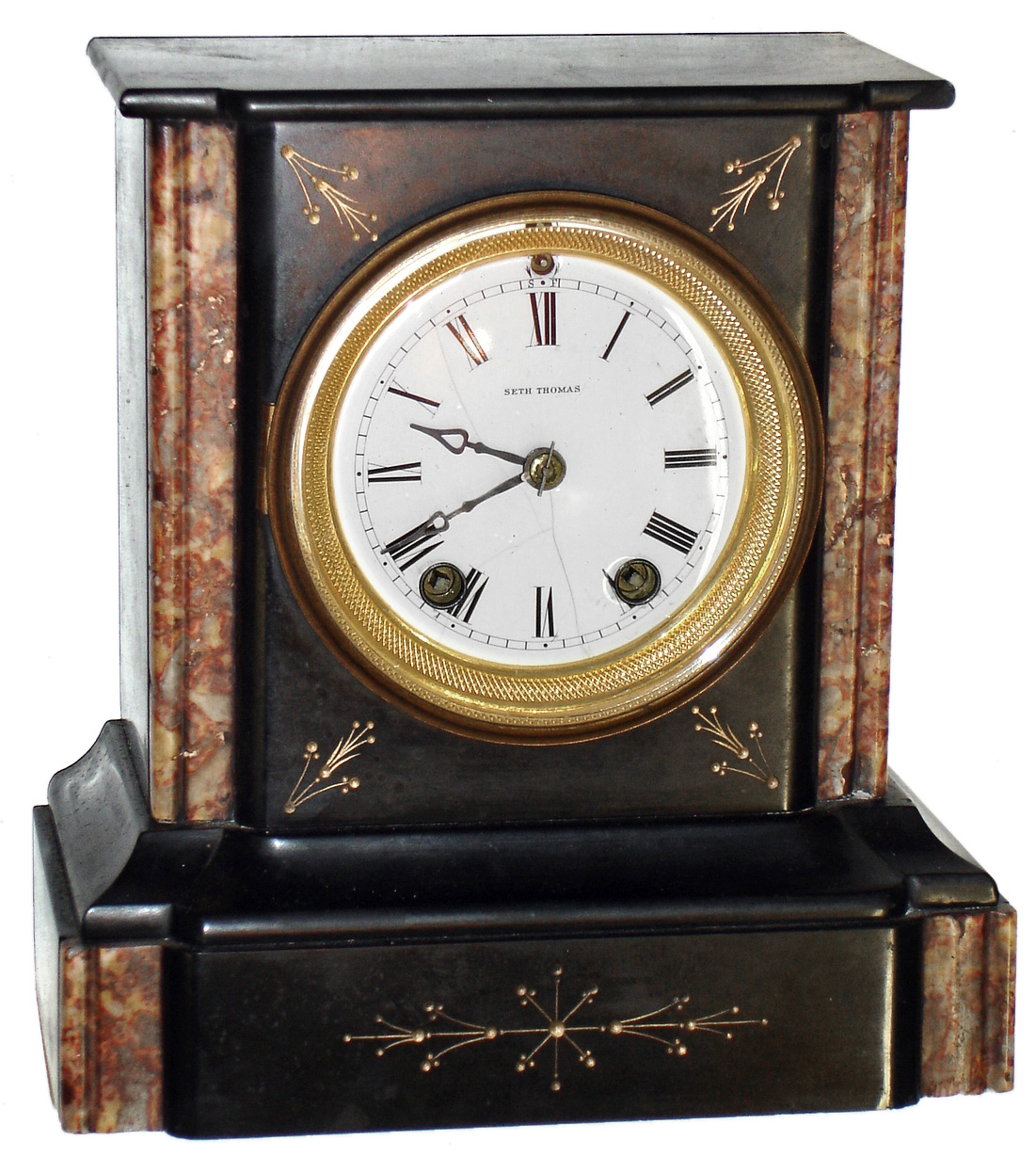 Seth Thomas Sons, Thomaston, Conn., marble 15 day time and strike mantel clock, c1874 — Antique Clocks Price Guide