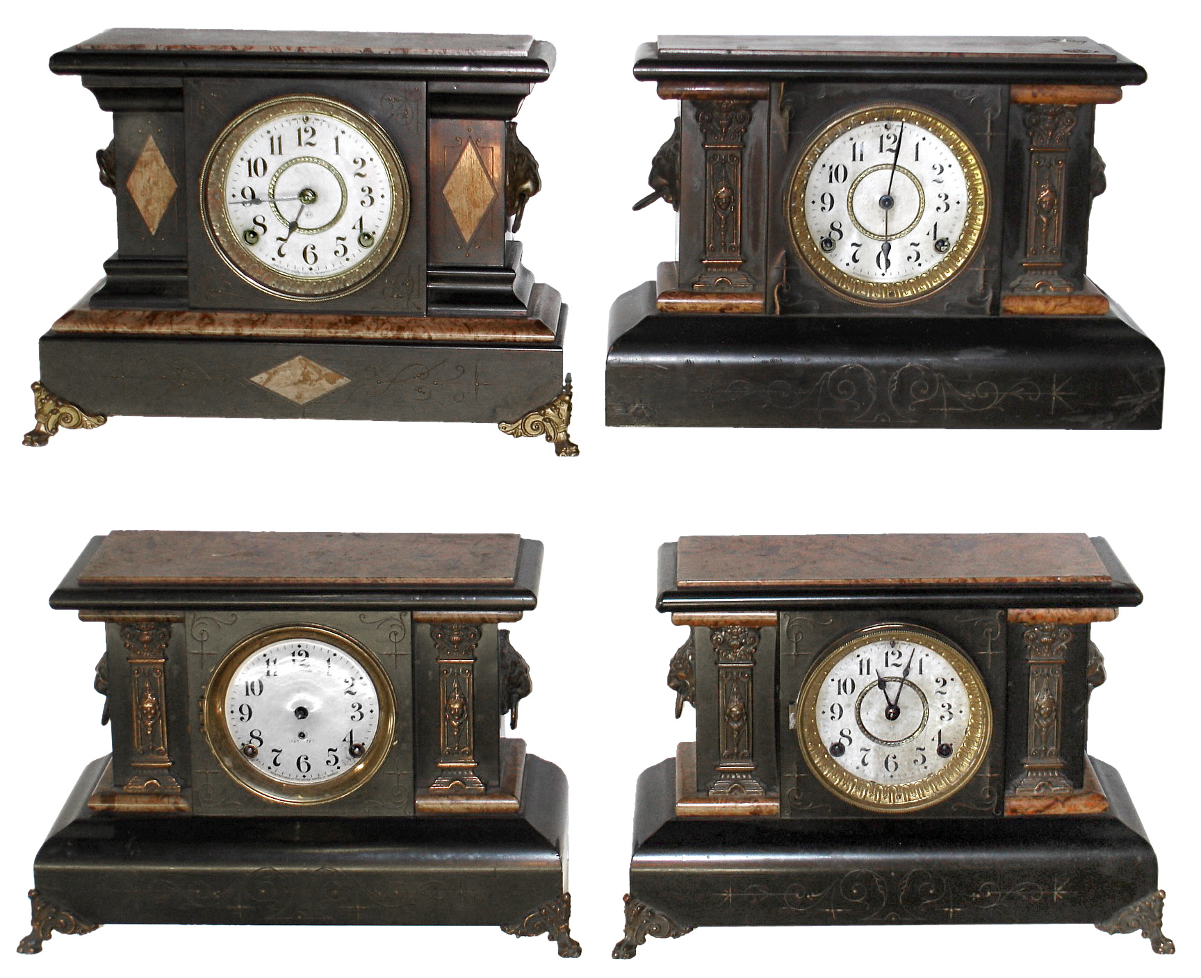 Clocks- 4 (Four) Seth Thomas black and tan Adamantine, 8 day, time and strike, mantel clocks, c1900 — Antique Clocks Price Guide