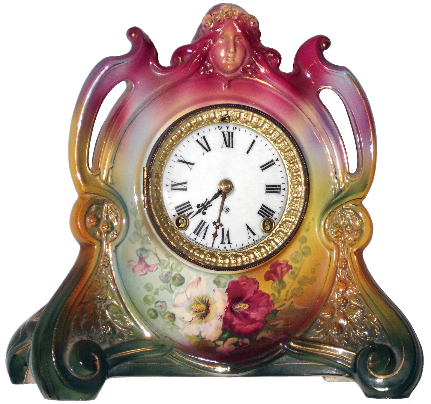 Ansonia Clock Co., New York, NY, "La Chapelle" Royal Bonn, 8 day, time and strike, porcelain mantel clock, c1904 — Antique Clocks Price Guide