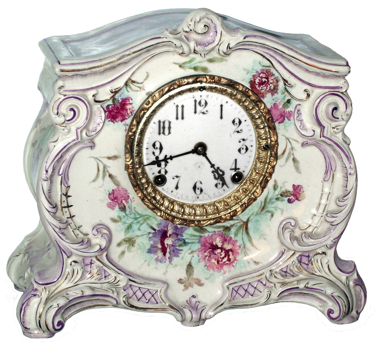 Ansonia Clock Co., New York, NY, "La Landes" Royal Bonn, 8 day, time and strike, porcelain mantel clock, c1904 — Antique Clocks Price Guide