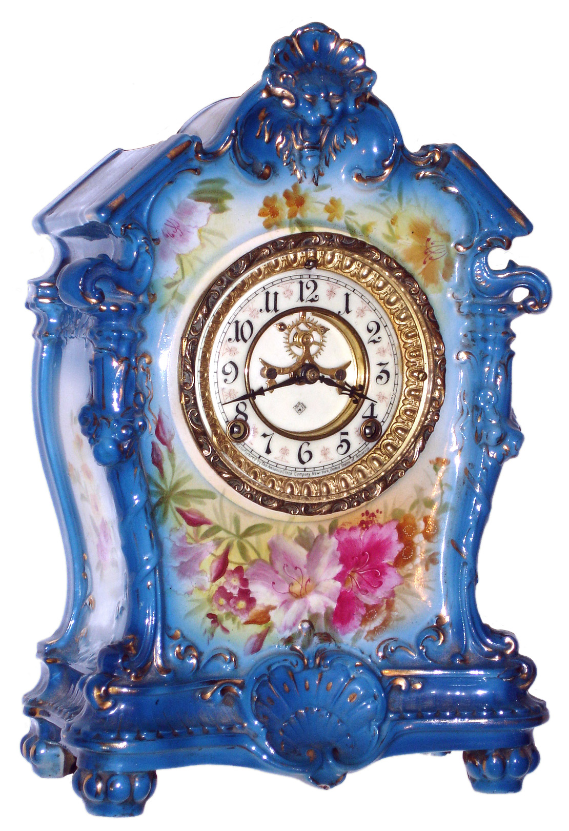 Ansonia Clock Co., New York, NY, "La Tosca", 8 day, time and strike, porcelain mantel clock with visible escapement, c1904 — Antique Clocks Price Guide