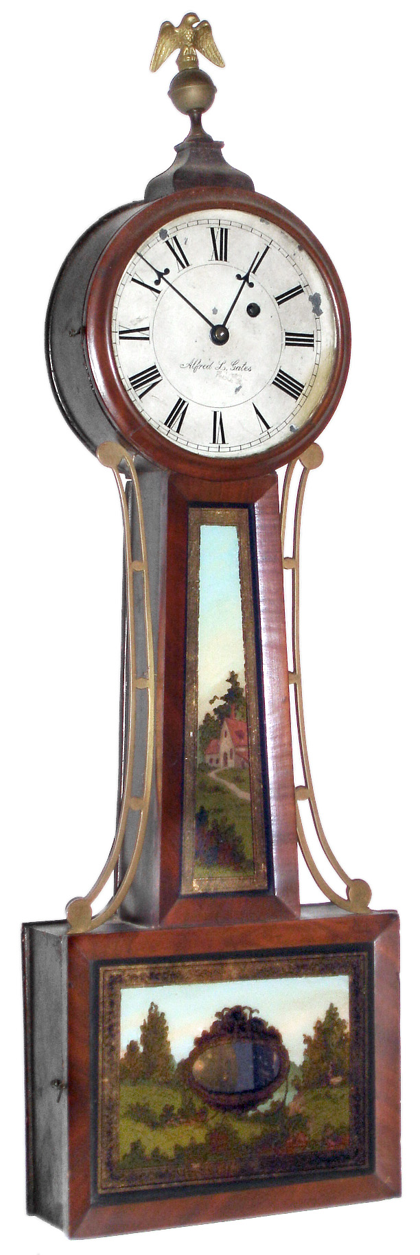 Alfred L. Gates mahogany 8 day weight driven banjo timepiece, 19th century — Antique Clocks Price Guide