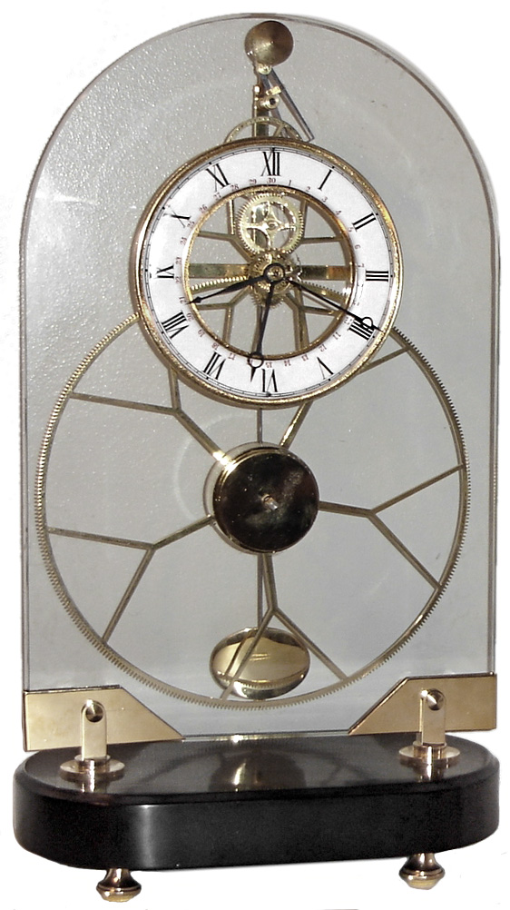 Reproduction of French plate glass skeleton timepiece with simple calendar, 21st century — Antique Clocks Price Guide