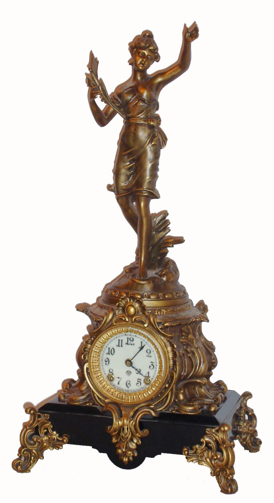 Ansonia Clock Co., New York, NY, "CYMRIC" clock base with figure No. 1173, c1904 — Antique Clocks Price Guide