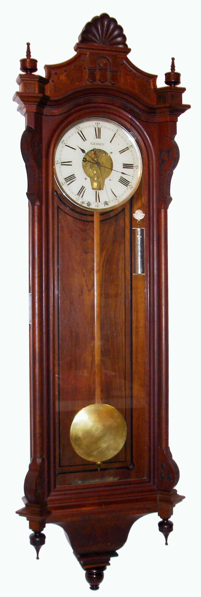 Seth Thomas Clock Co, "REGULATOR No. 16" in a walnut case c1885, with a Seth Thomas movement, later converted to Gerry Gravity Escapement, weight driven, week duration. — Antique Clocks Price Guide