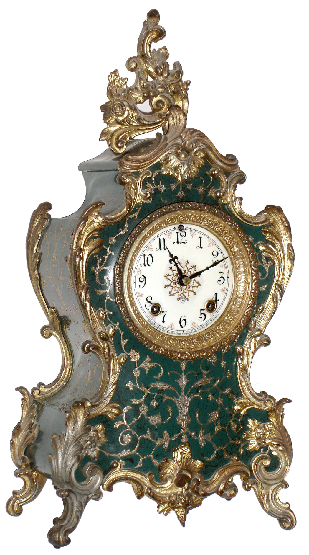 Ansonia Clock Co., New York, NY, "Apollo", 8 day, time and strike, cast metal mantel clock, c1901 — Antique Clocks Price Guide