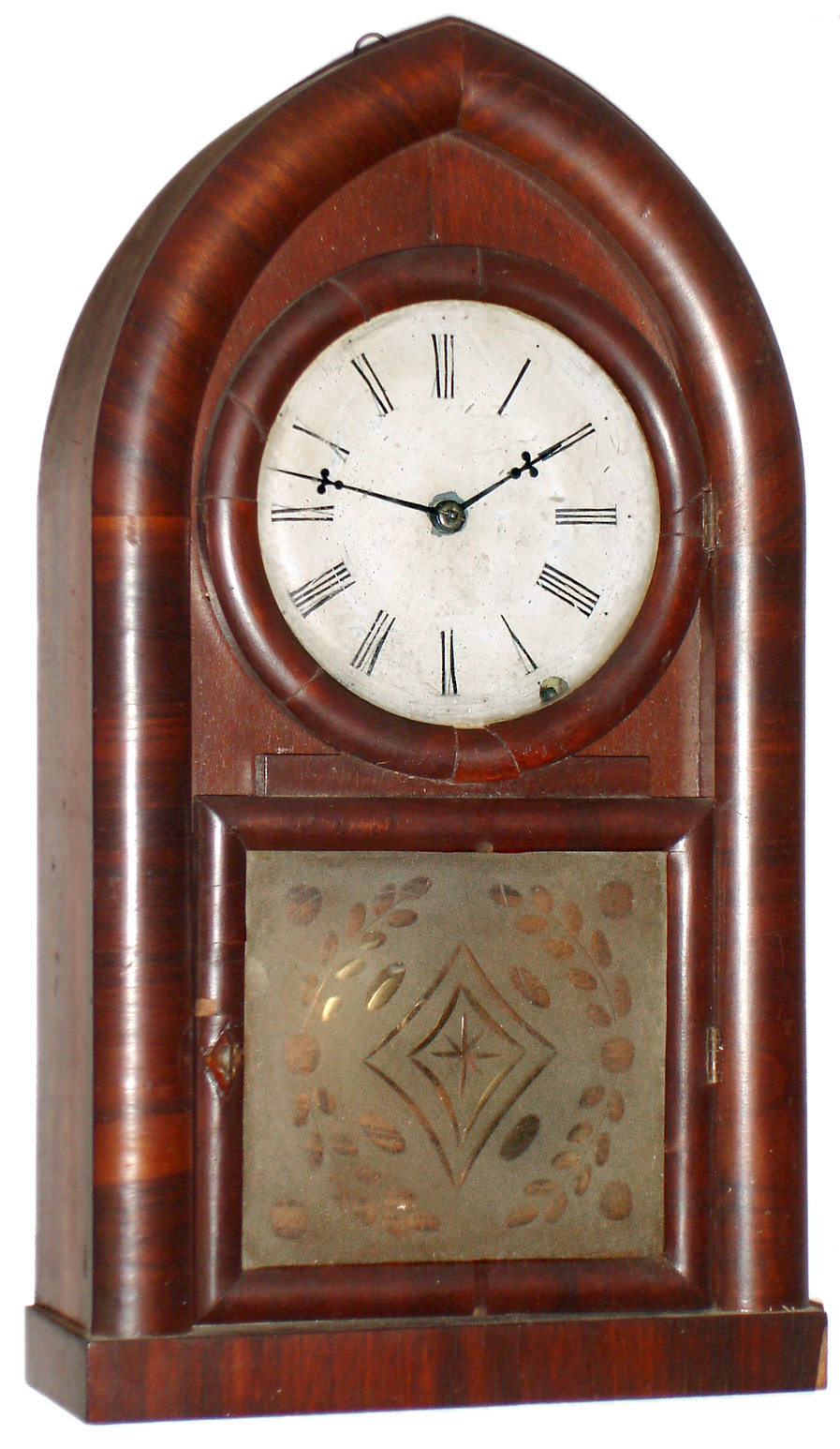 Brewster and Ingrahams, Bristol, Conn., 8 day, time and strike, mahogany veneer beehive mantel clock, c1850 — Antique Clocks Price Guide