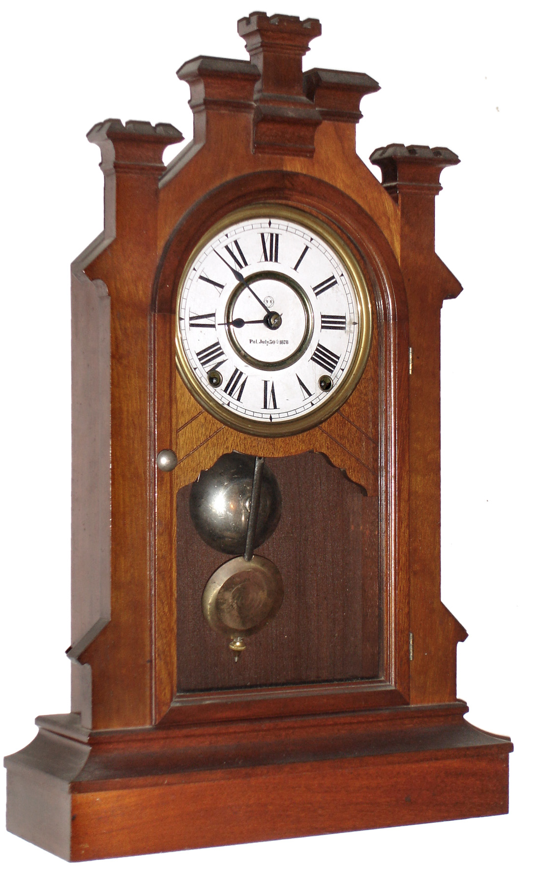 Seth Thomas Clock Co., Thomaston, Conn., "Fortress V.P.", walnut, 8 day, time and strike, City mantel clock, c1880 — Antique Clocks Price Guide