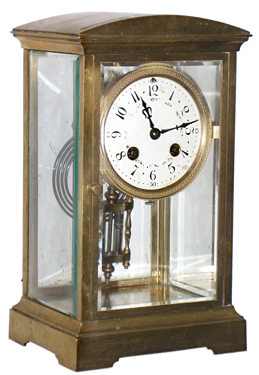 French, for Tiffany and Co., 8 day, time and strike, brass and glass arch top crystal regulator, c1900 — Antique Clocks Price Guide