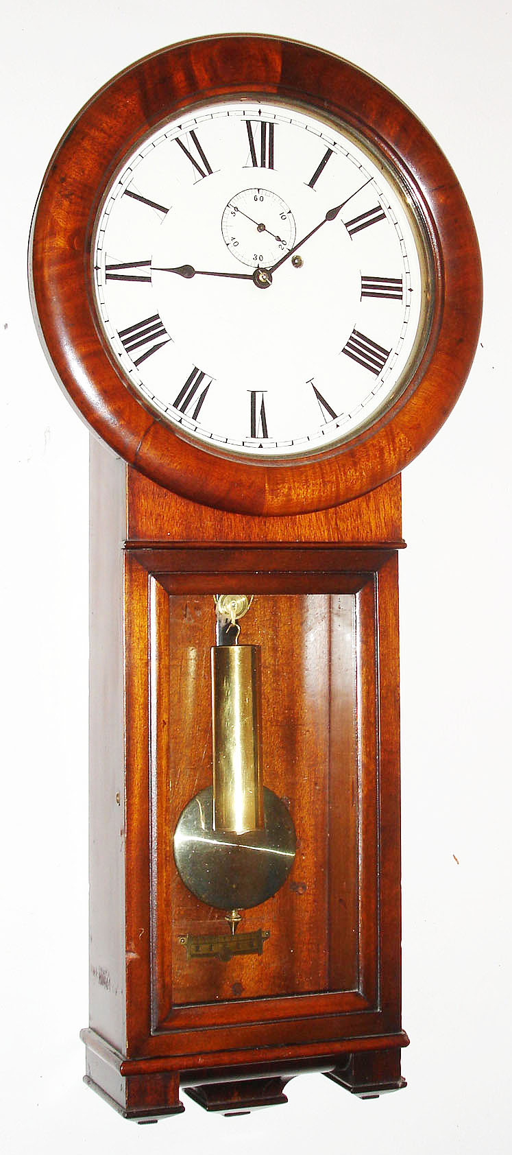 Seth Thomas Clock Co., Thomaston, Conn., "Regulator No. 2" wall clock, 8 day, time only, weight driven movement in a mahogany case with painted metal dial, c1885 — Antique Clocks Price Guide