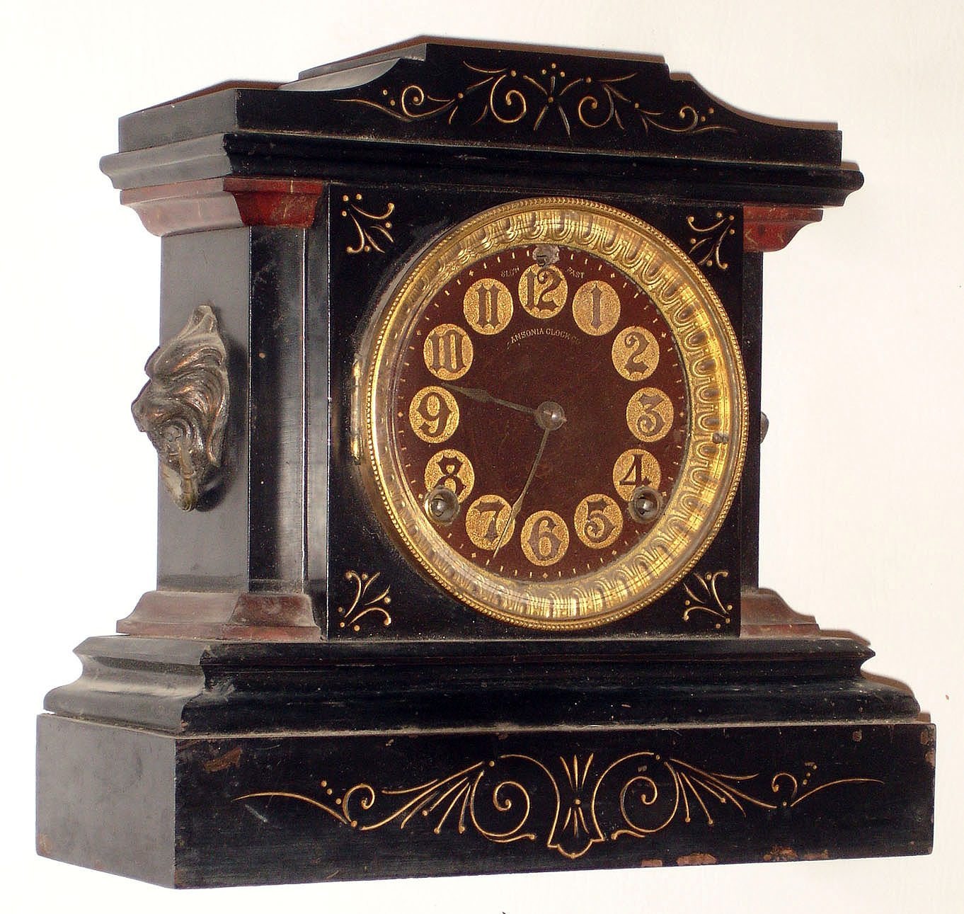 Ansonia Clock Co., New York, NY, enameled black iron, 8 day, time and strike, mantel clock, c1904 — Antique Clocks Price Guide