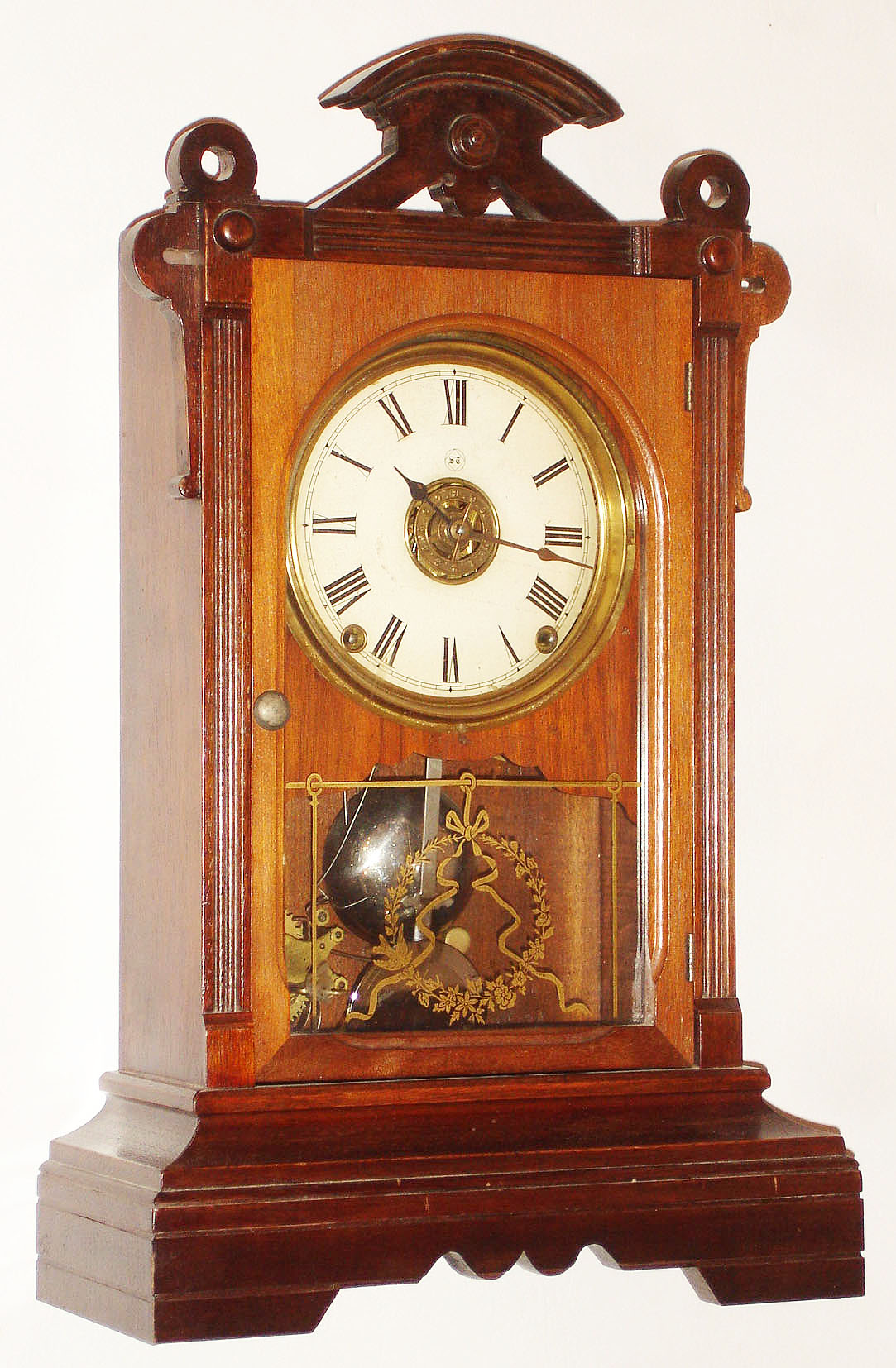 Seth Thomas Clock Co., Thomaston, Conn., "Norfolk" walnut 8 day time, strike and alarm city shelf clock, c1884 — Antique Clocks Price Guide