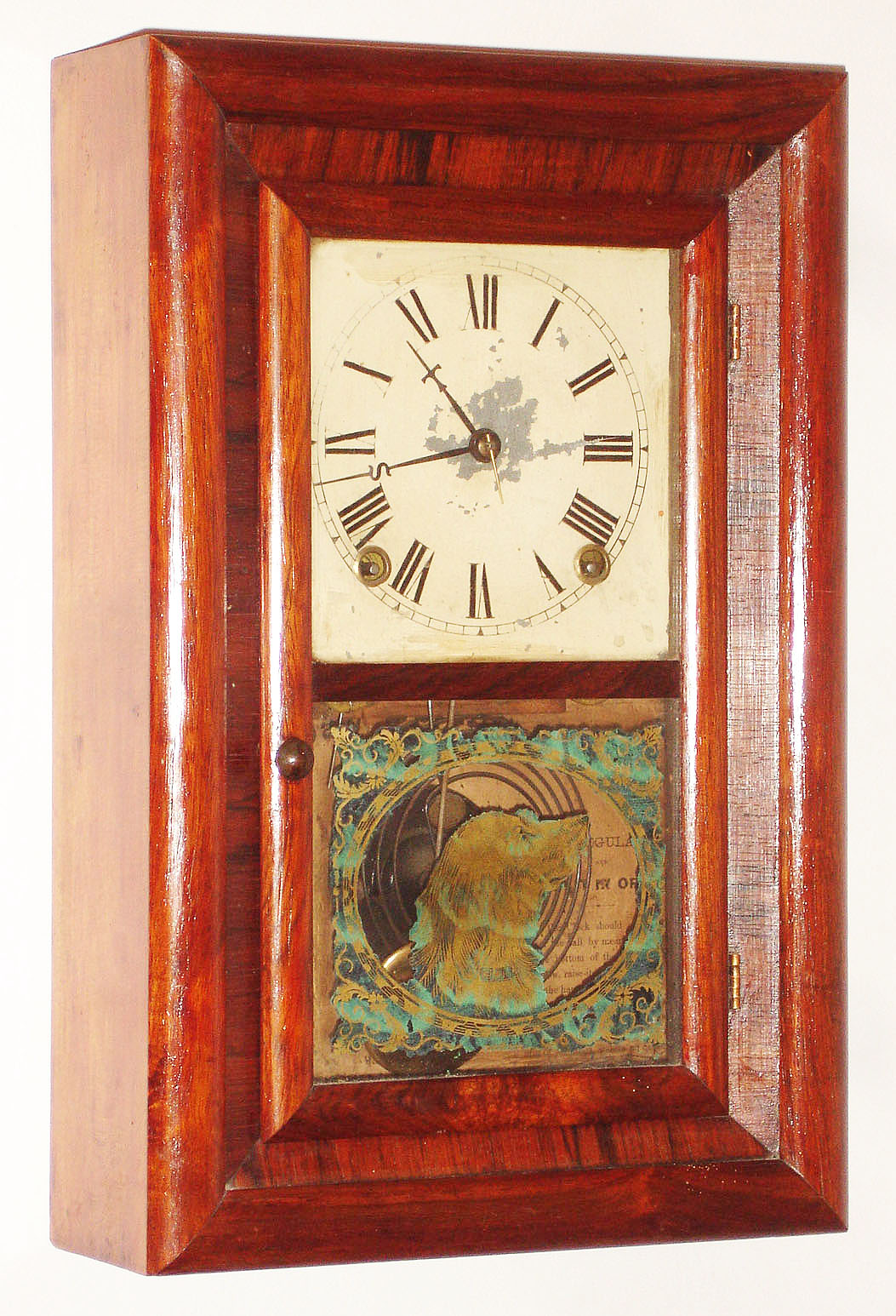 Seth Thomas Clock Co., Thomaston, Conn., "Round Band" small rosewood, 8 day, time and strike, shelf clock, c1874 — Antique Clocks Price Guide