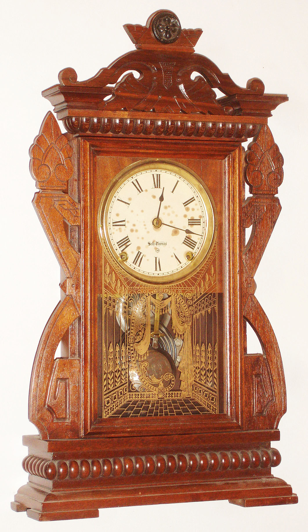 Seth Thomas Clock Co., Thomaston, Conn., walnut, 8 day, time and strike, mantel clock, c1900 — Antique Clocks Price Guide