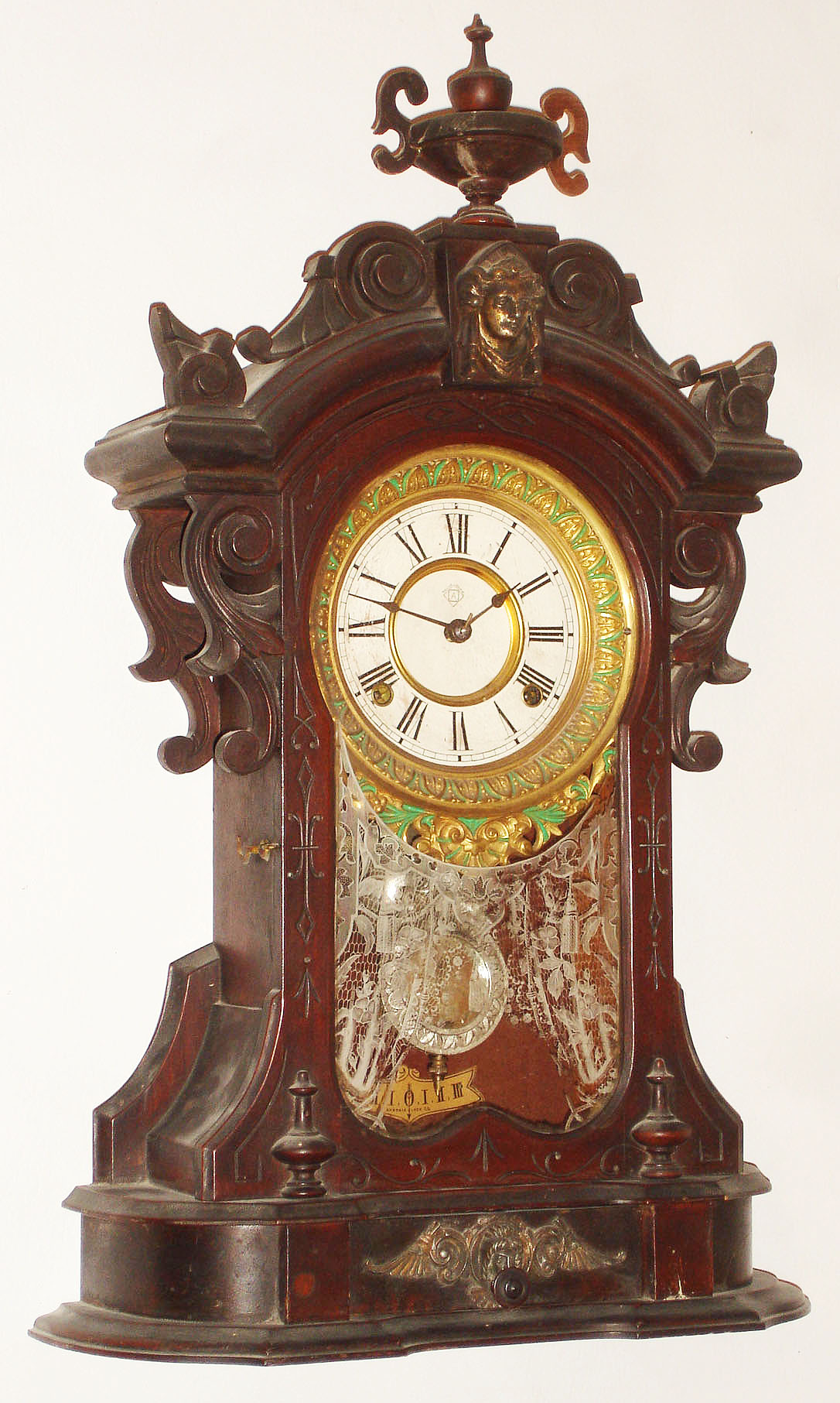 Ansonia Clock Co., New York, NY, "Monarch" black walnut, 8 day, time and strike, mantel clock, c1880 — Antique Clocks Price Guide
