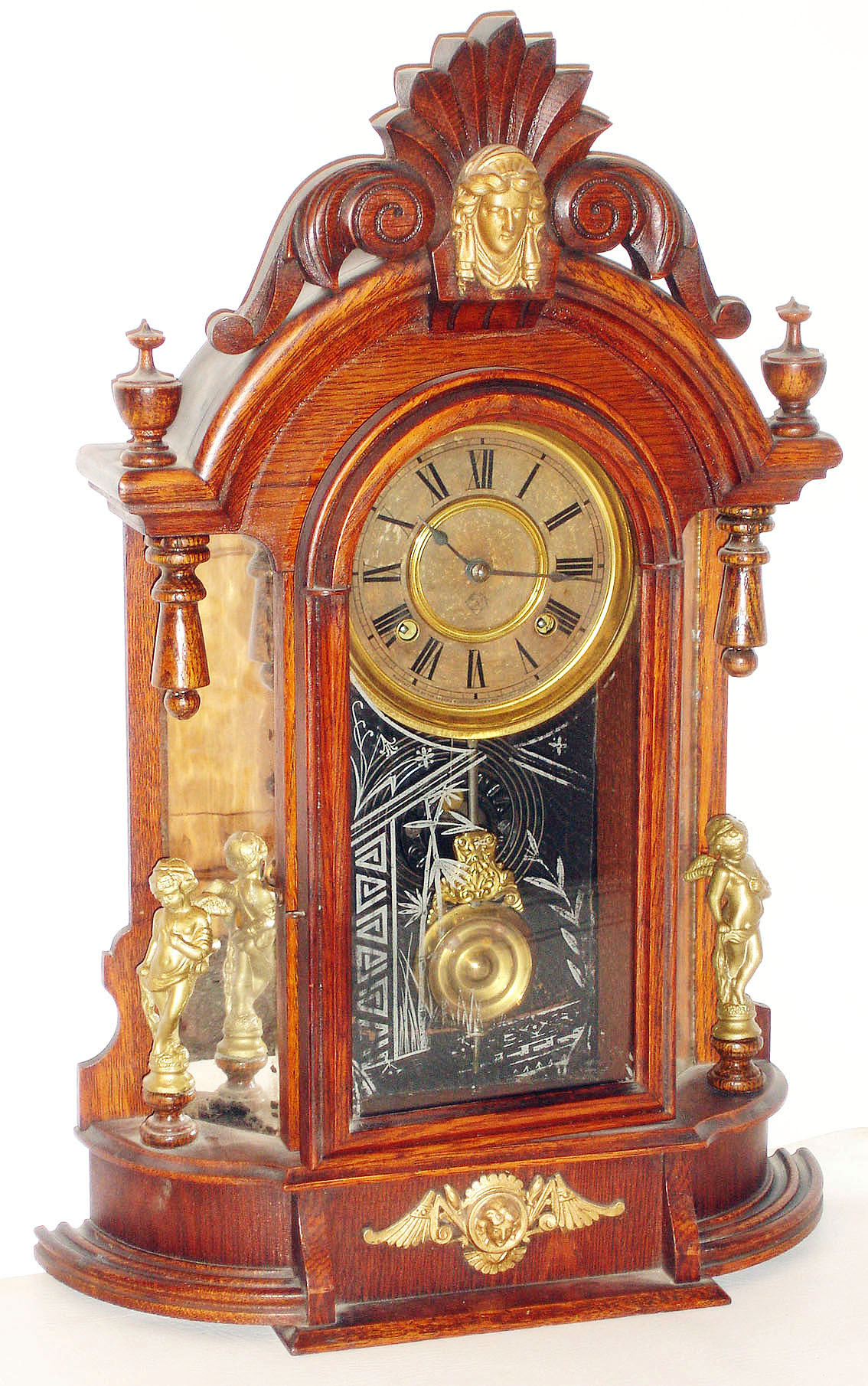 Ansonia Clock Co., New York, NY, "Triumph" oak, 8 day, time and strike, mantel clock, c1880 — Antique Clocks Price Guide