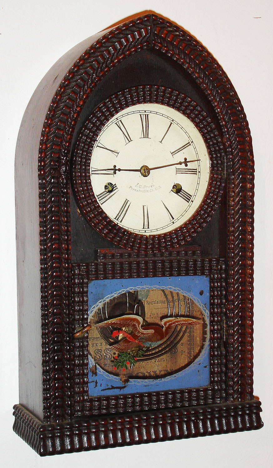 J. C. Brown, Forestville, Conn., 30 hour, time and strike, ripple molding miniature beehive mantel clock, c1850 — Antique Clocks Price Guide