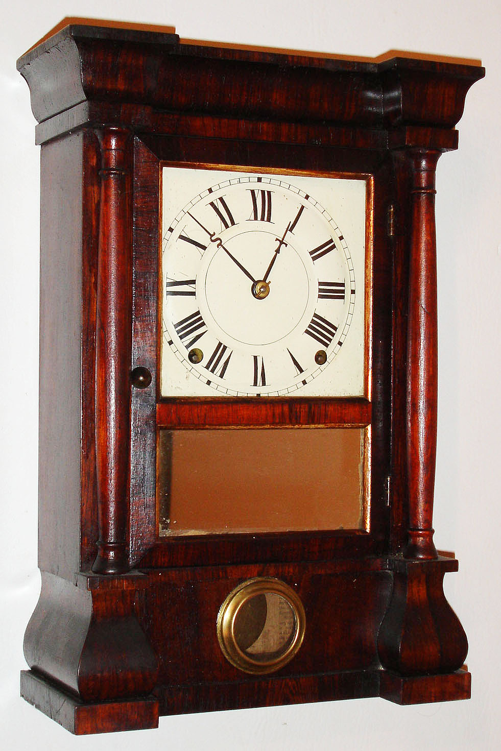 Seth Thomas Clock Co., Thomaston, Conn., 8 day, time and strike miniature column and cornice shelf clock, c1875 — Antique Clocks Price Guide