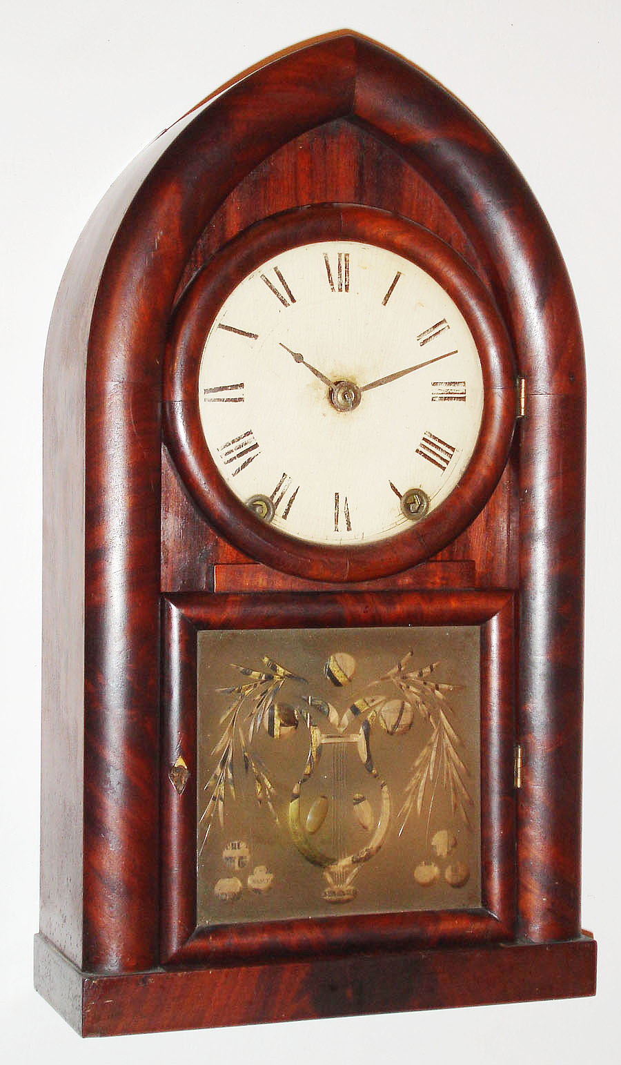 Brewster and Ingrahams, 8 day, time and strike rack striking iron backplate movement beehive shelf clock.  C.1845 — Antique Clocks Price Guide