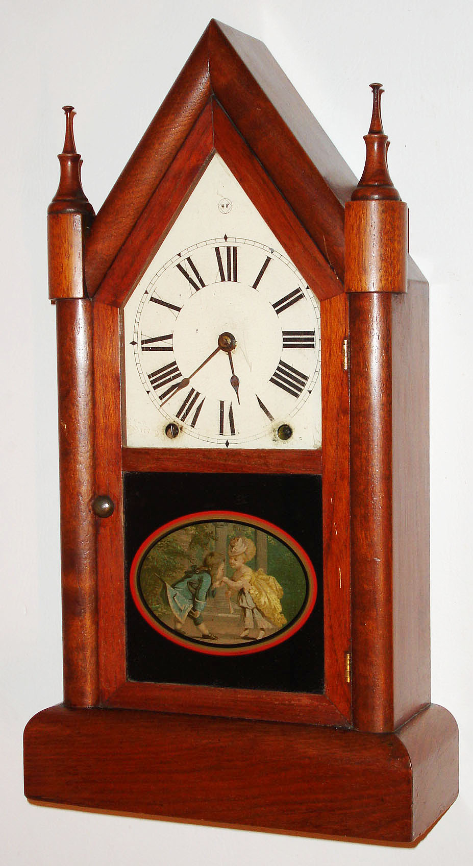 Seth Thomas Clock Co., Thomaston, Conn., 8 day, time and strike Steeple or Sharp Gothic mantel clock, c1879 — Antique Clocks Price Guide