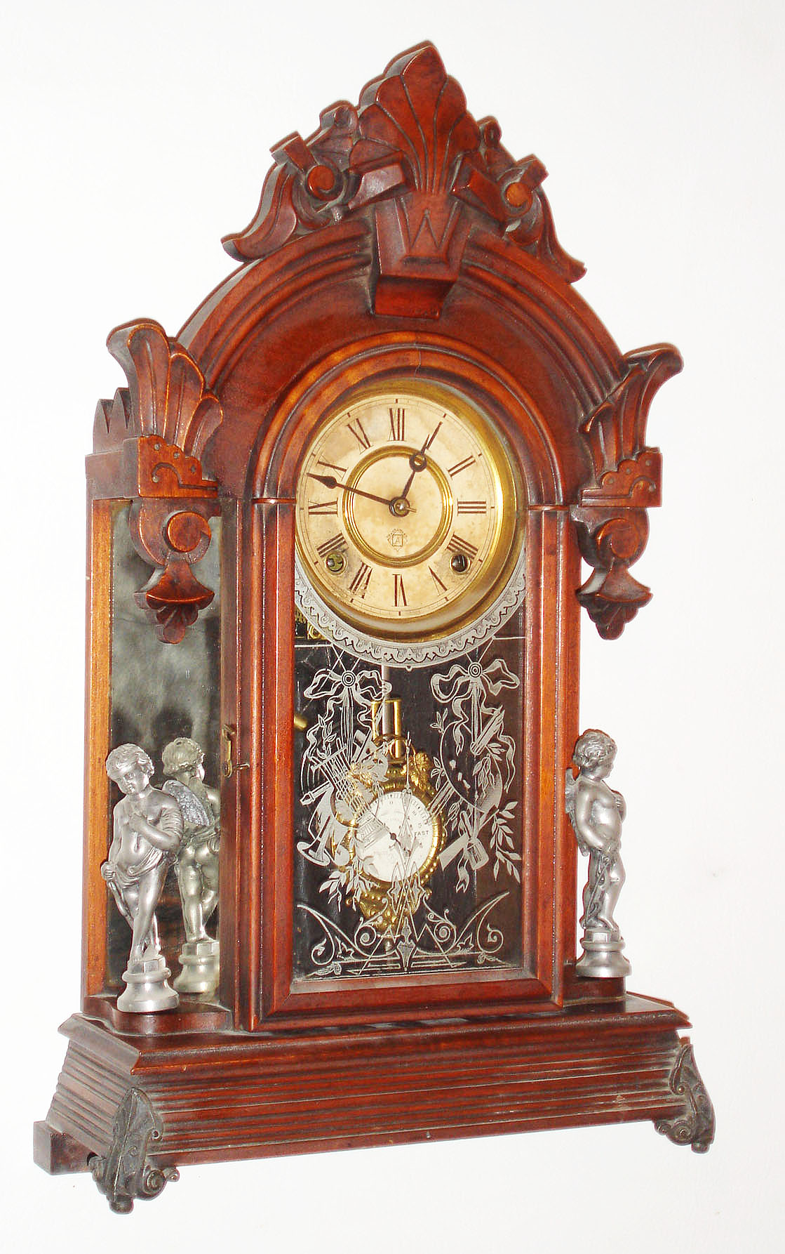 Ansonia Clock Co., New York, NY, "Windsor", 8 day, time and strike mirror side mantel clock, c1880. — Antique Clocks Price Guide