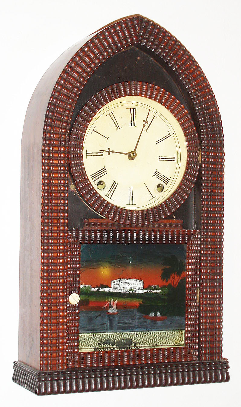 E.N. Welch, late J.C. Brown, Forestville, Conn., 8 day, time and strike ripple molding beehive shelf clock, c1858 — Antique Clocks Price Guide