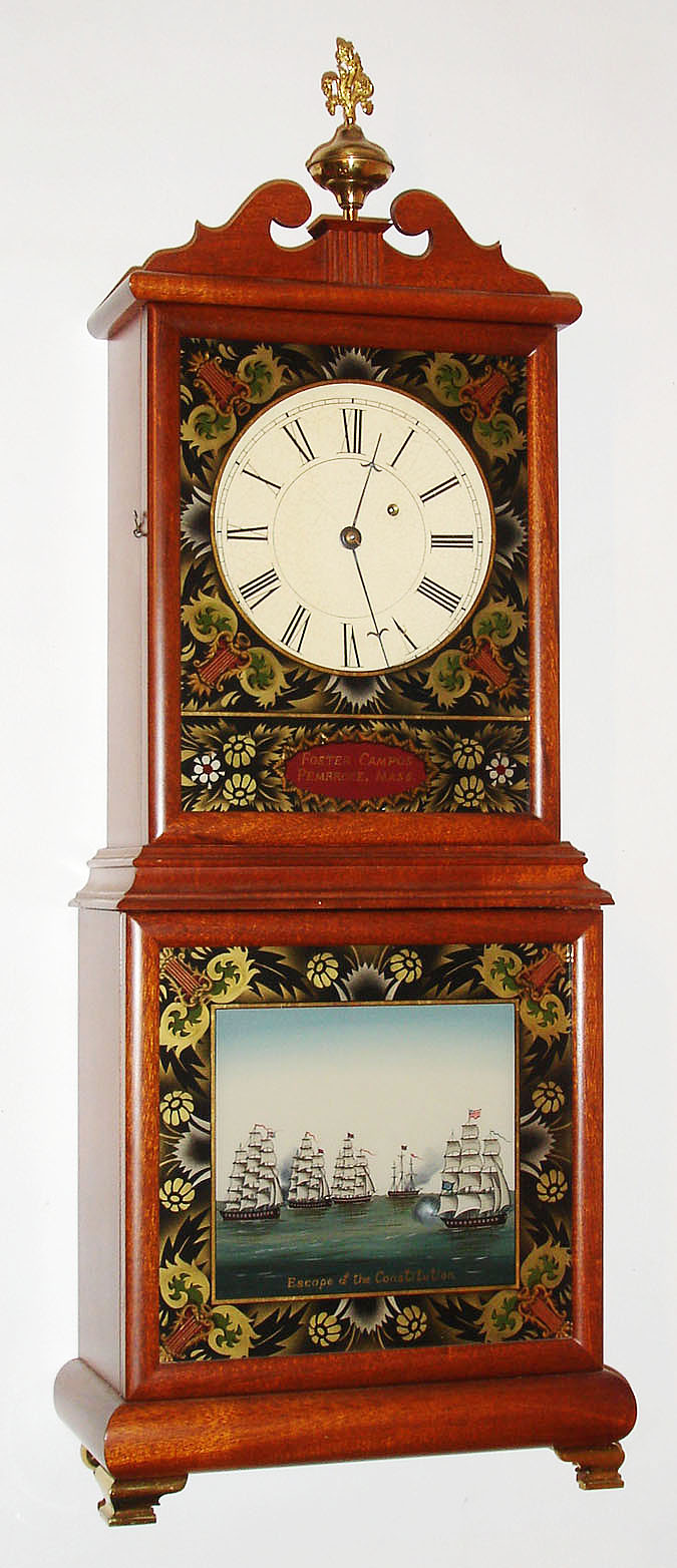 Foster Campos, Pembroke, Mass., 8 day, weight passing strike Mass. Shelf Clock stamped No. 13 timepiece, c1985 — Antique Clocks Price Guide